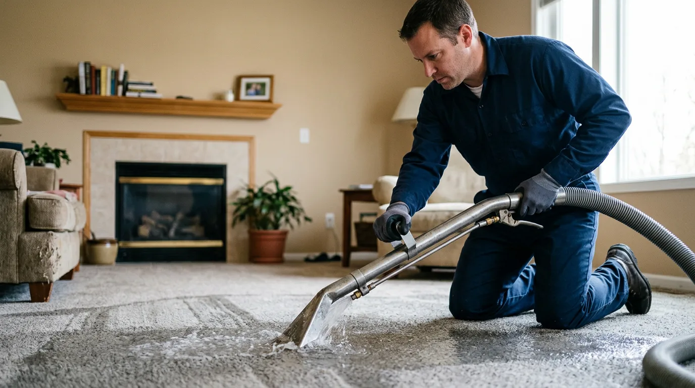 Water damage restoration technician working near Lake Villa, IL